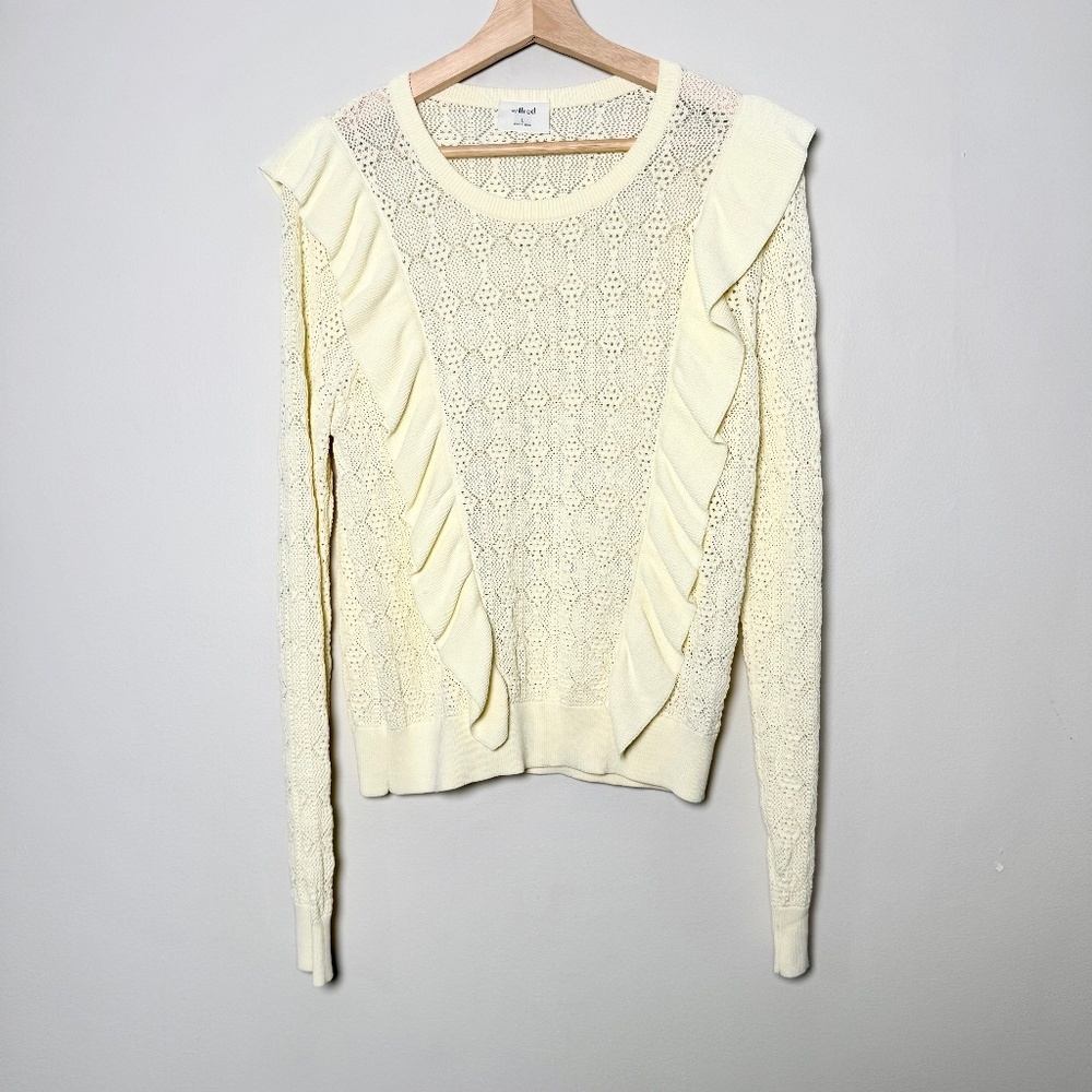 Aritzia Wilfred Bernelle Ruffle Ivory Sweater Sz L
